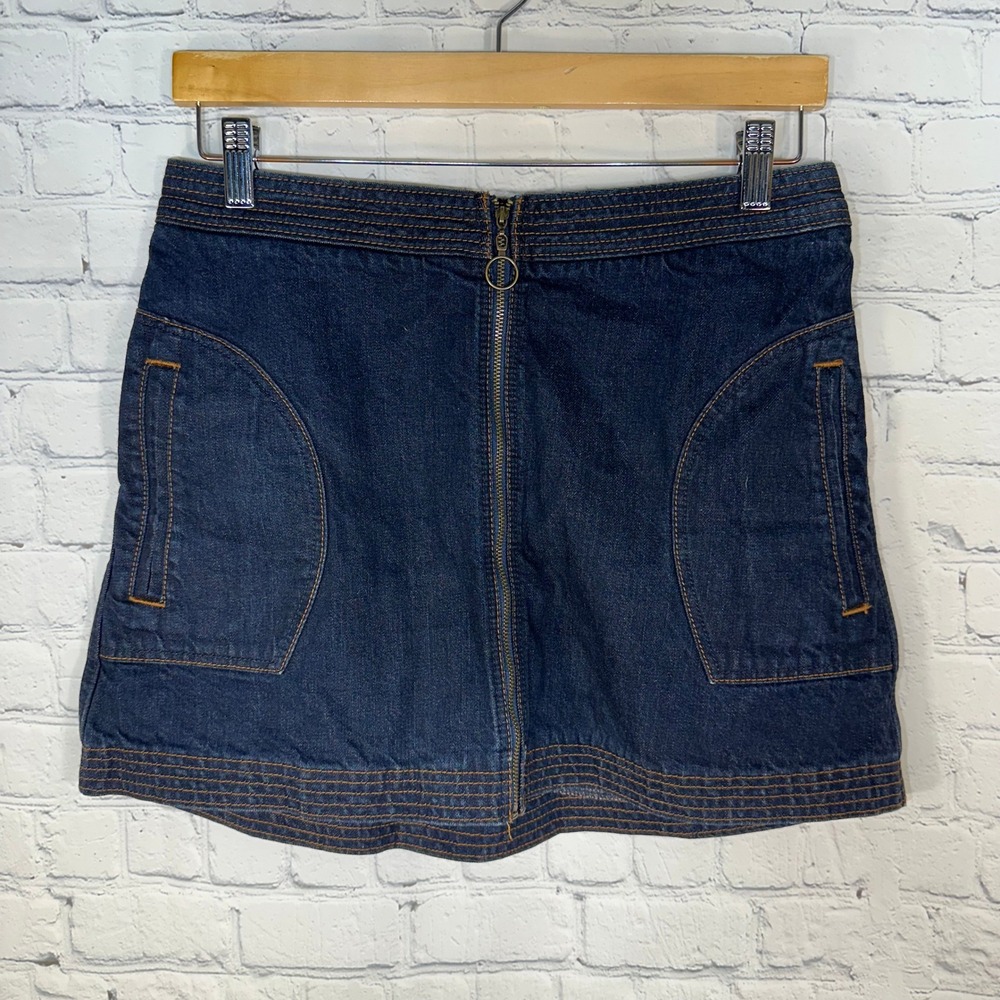 Abercrombie & Fitch Dark Wash Denim Mini Skirt Front Zip O-Ring Size 6 Indigo